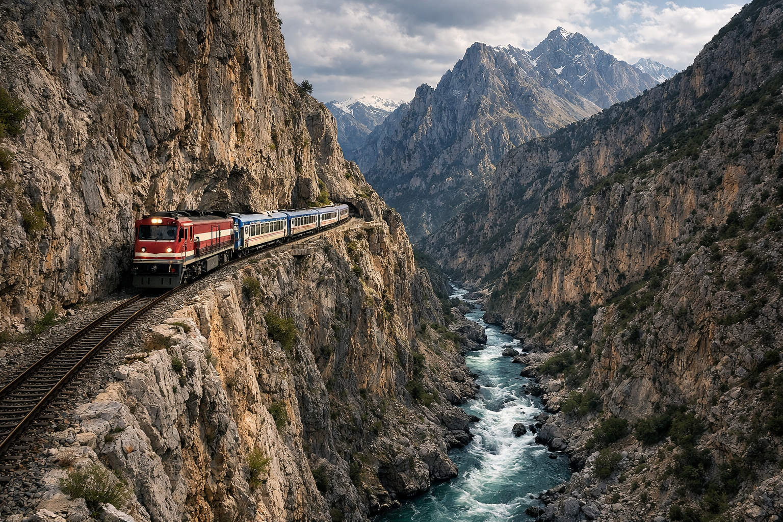 Dogu Anadolu'nun daglik bolgelerinden gecen tren