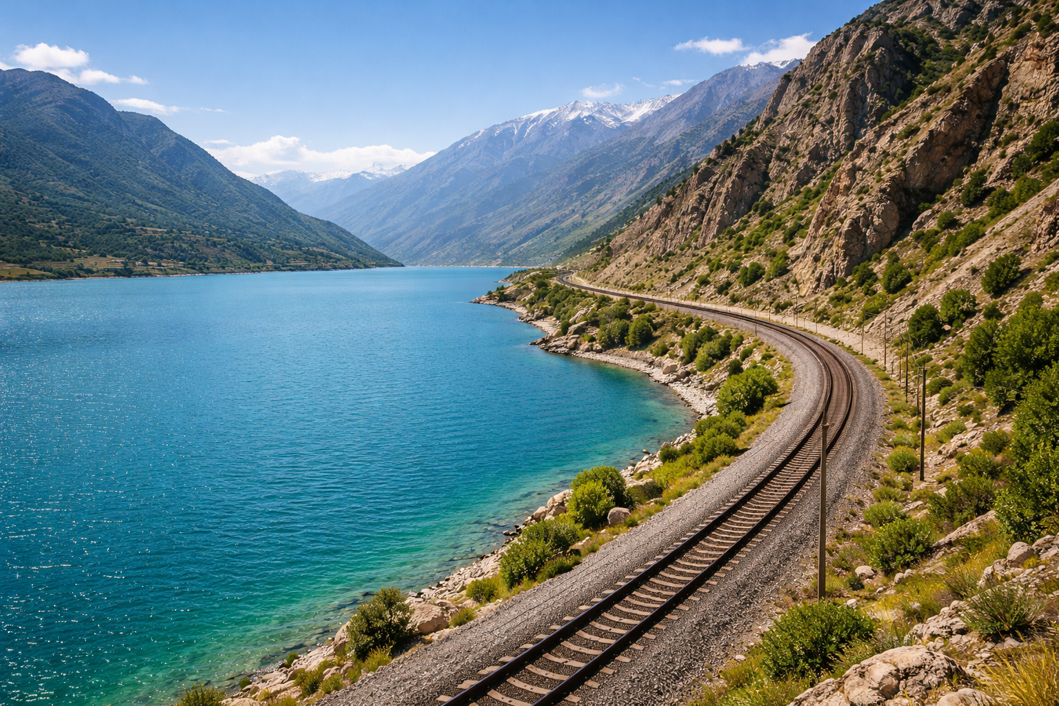 Gol kenari ve dag gecidi arasinda tren hatti
