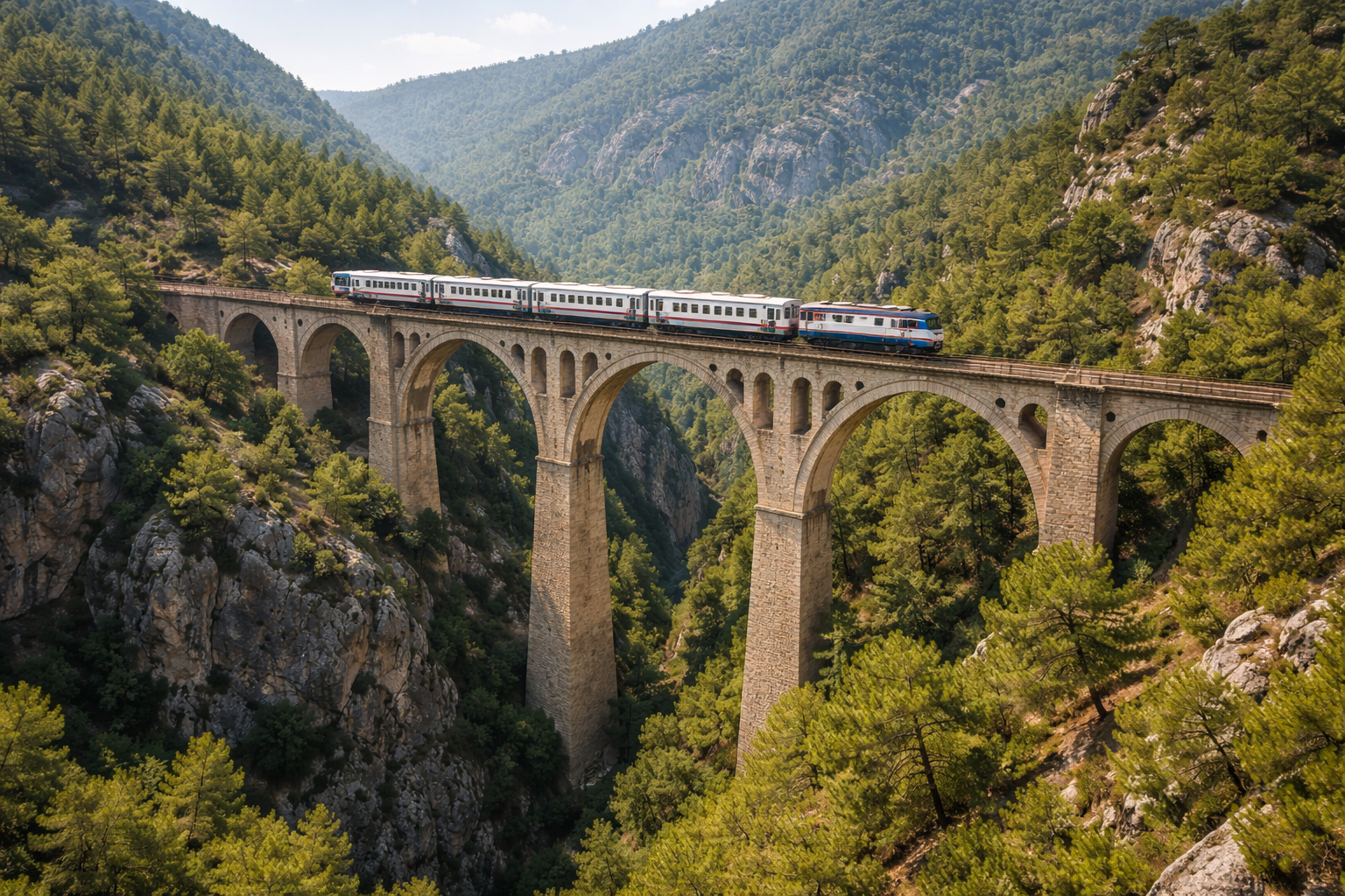 Tarihi tren hatti uzerindeki eski tas kopru